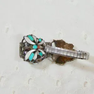 Vintage Sterling RA Wallace Signed Butterly Zuni Turquoise, MOP watch band RA Wallace | Accessories | Vintage Sterling Ra Wallace  main image 2